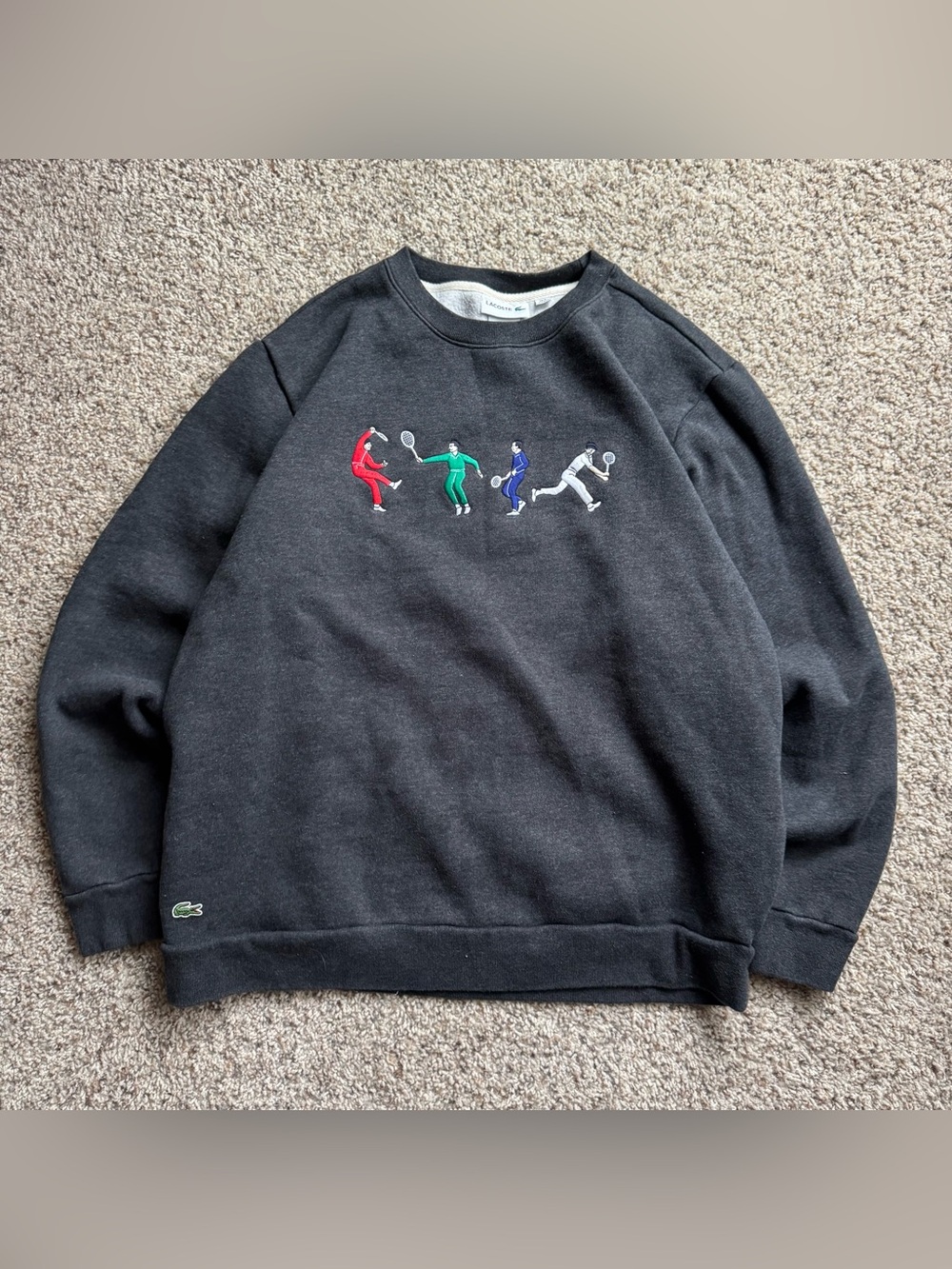 Lacoste Unisex Gray Crewneck Pullover Sweatshirt Tennis Graphic Embroidered L